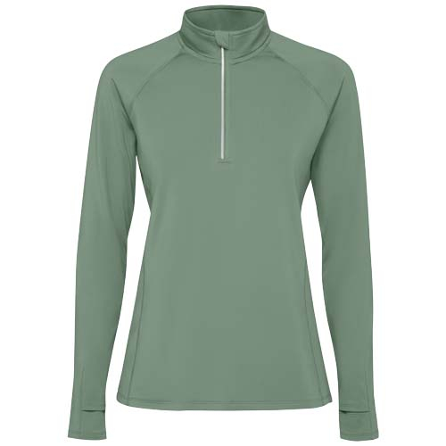 Sweatshirt promotionnel femme demi-zip recyclé technique Estambul Vert laurier